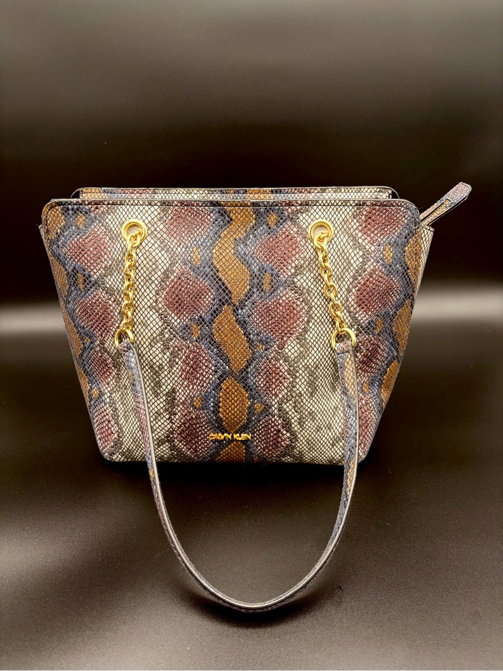 Calvin Klein Hayden Snakeskin Saffiano Leather Large Tote Handbag Purse